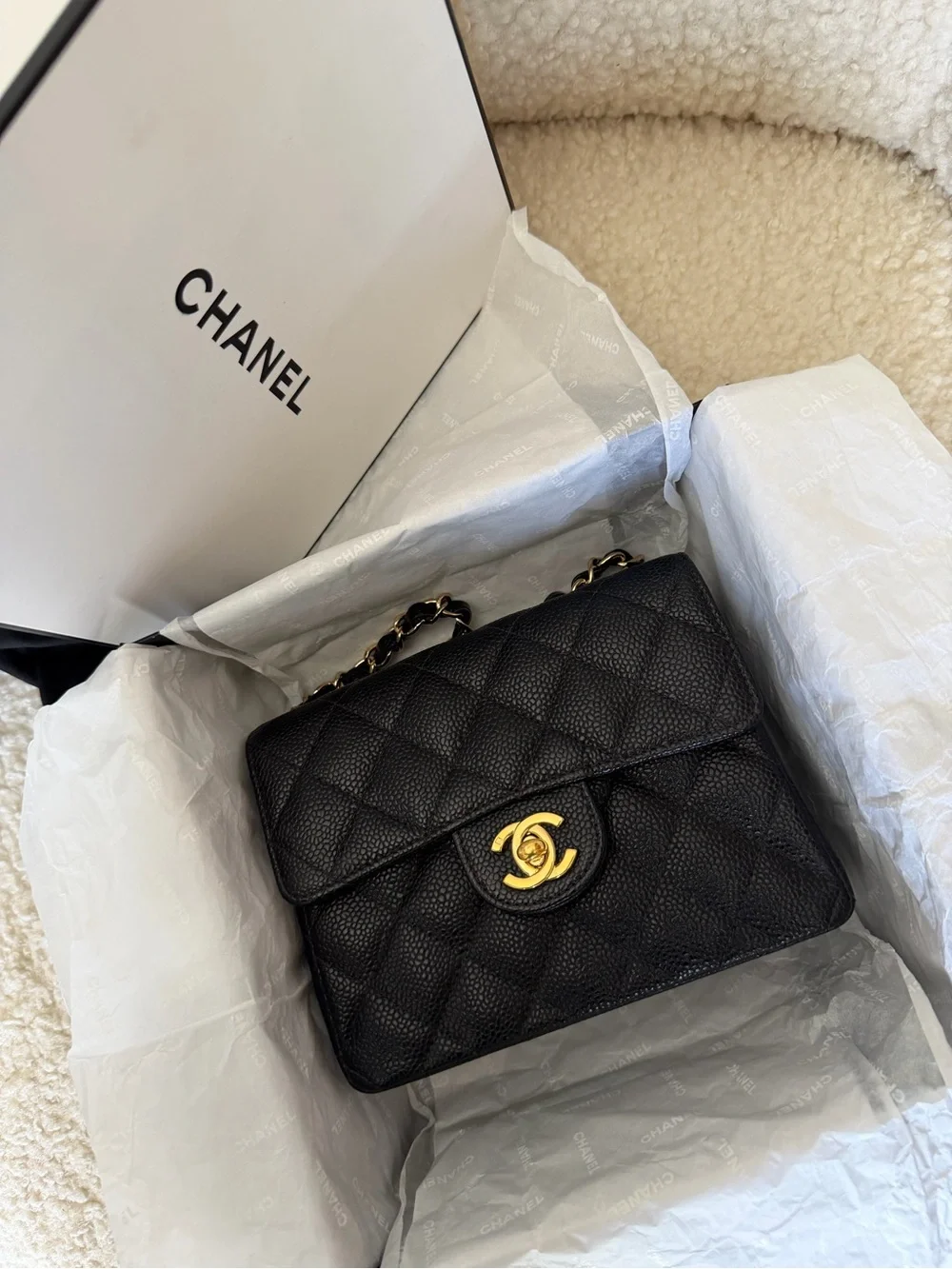 CHANEL Black Quilted Leather Mini Flap Bag with Gold Hardware